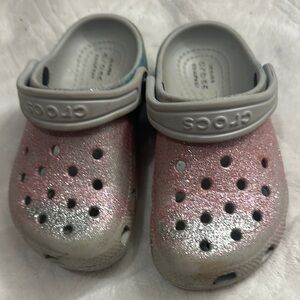 CROCS Pink and Silver Water Shoes with Glittery Ombré Design